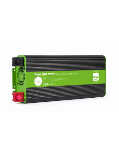 EnerGenie EG-PWC-PS1000-01, 12 V Pure sine wave car DC-AC power inverter, 1000 W, with USB port / 5V-2.1A, Input: 10-16 VDC ...