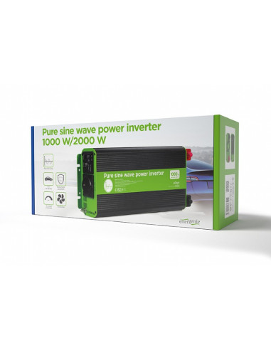 EnerGenie EG-PWC-PS1000-01, 12 V Pure sine wave car DC-AC power inverter, 1000 W, with USB port / 5V-2.1A, Input: 10-16 VDC ...