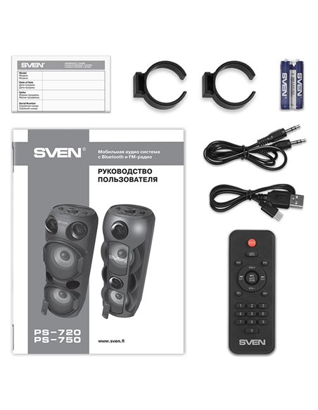 Портативная Колонка SVEN PS-750 Black / 50W / Bluetooth / FM tuner / USB / microSD