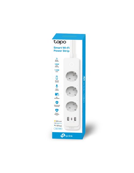 Power Strip TP-LINK Tapo P300, White, Smart Wi-Fi Power Strip, 3 x Smart sockets / USB-C / 2 x USB-A, Individual Control, Ma...