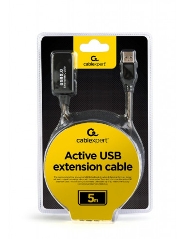 Cablu prelungitor USB 2.0 activ Gembird UAE-01-5M, 5 m, negru