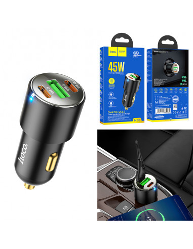 Автомобильное зарядное устройство USB HOCO ”NZ6”/ USB + 2xUSB-C, Total output: 45W / up to PD45W / QC3.0 / Black