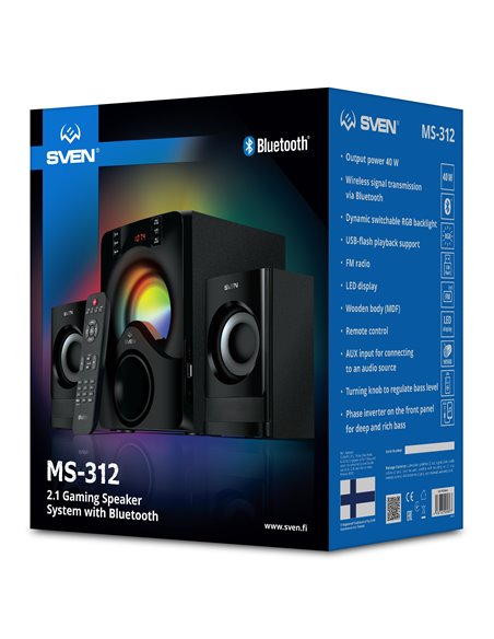 Boxe 2.1 SVEN MS-312 / 40W RMS / Bluetooth / FM-tune / USB Flash / SD card / Black