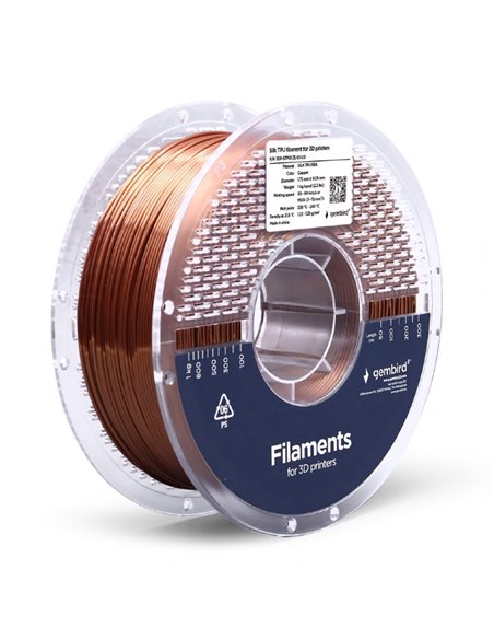 Gembird TPU flexible filament, Copper, High elasticity Thermoplastic Polyurethane, 1.75mm, 1kg