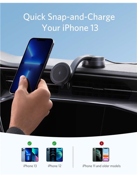 Автомобильное зарядное устройство Anker 613 Magnetic Wireless Charger MagGo / black Автомобильное зарядное устройство Anker 613 Magnetic Wireless Charger MagGo / black