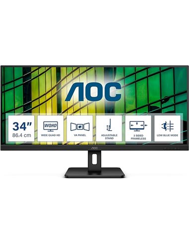 34.0” Монитор AOC U34E2M / WQHD / 21:9 / 100Hz / Black