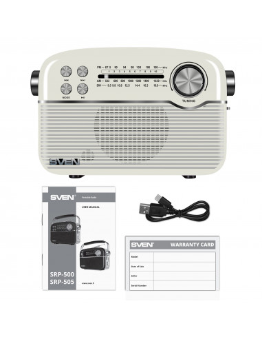 Колонка Портативная SVEN SRP-500, White / 3W / Bluetooth / FM/AM/SW Radio / USB / microSD