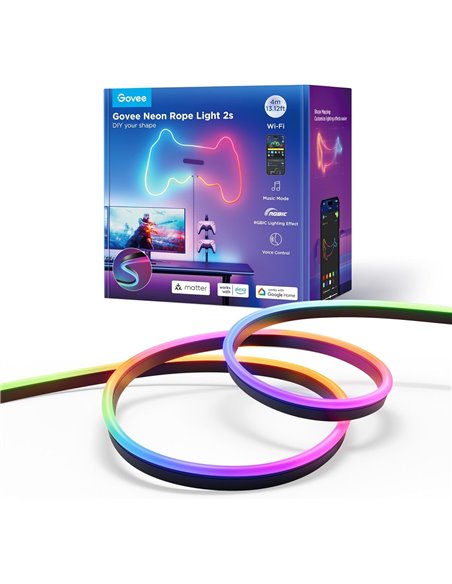 Неоновая веревочная лента GOVEE Neon Rope Strip Ligth 2s / 4m / Multicolor / Wi-Fi + BT / Black