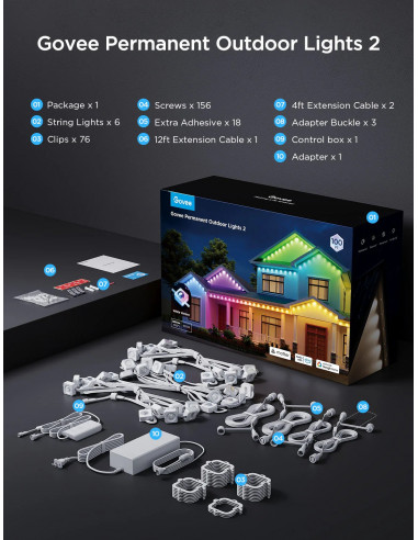 Наружное освещение GOVEE RGBICW Permanent Outdoor Lights 2 30M, 72 Lights