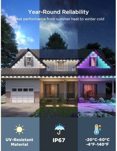 Наружное освещение GOVEE RGBICW Permanent Outdoor Lights 2 30M, 72 Lights