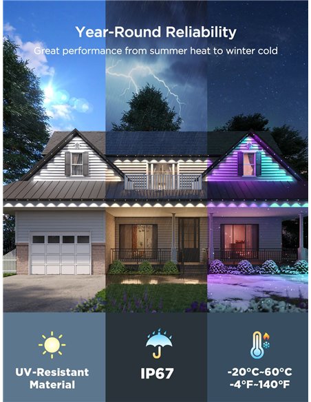 Наружное освещение GOVEE RGBICW Permanent Outdoor Lights 2 30M, 72 Lights