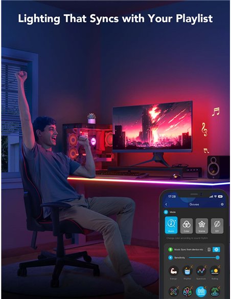 Lumina neon de tip franghie pentru masa GOVEE RGBIC LED / 3m / Multicolor / Wi-Fi / Bluetooth