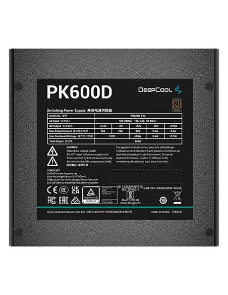 Блок питания для компьютеров Deepcool PK600D, 600Вт, ATX, Немодульный