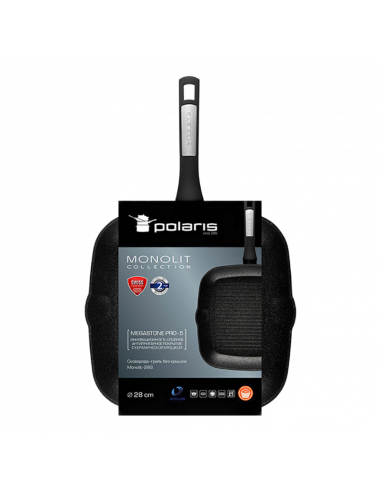 Tigaie-grill Polaris Monolit-28G, 28cm, Negru
