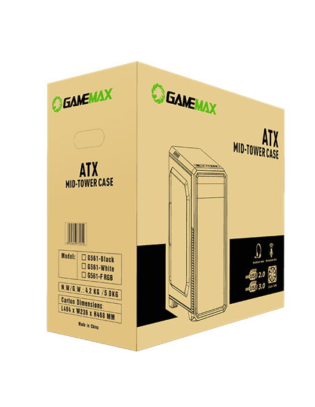 Компьютерный корпус Gamemax G561-BK, Midi-Tower, Без блока питания, Чёрный Компьютерный корпус Gamemax G561-BK, Midi-Tower, Без блока питания, Чёрный