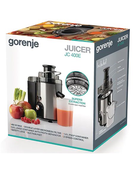 Storcător de fructe și legume Gorenje JC400E, Negru Argintiu