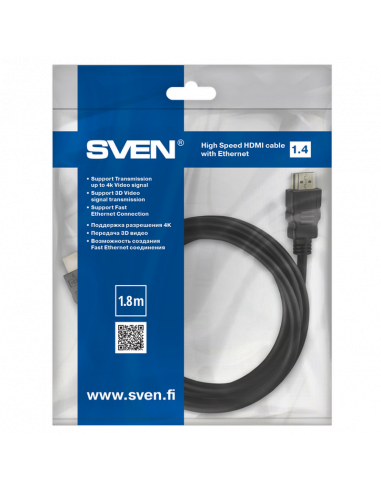 Cablu Video SVEN SV-015473, HDMI (M) - HDMI (M), 1,8m, Negru