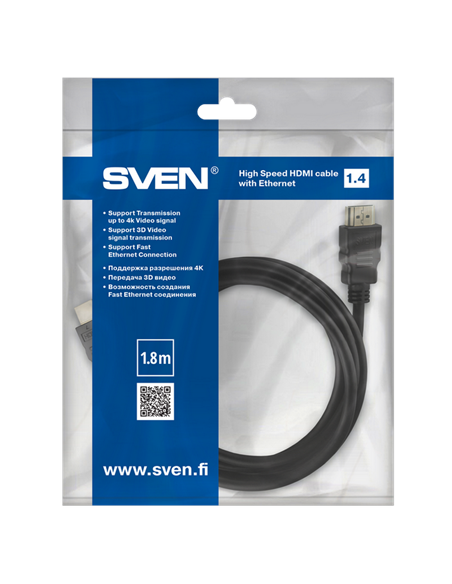 Видеокабель SVEN SV-015473, HDMI (M) - HDMI (M), 1,8м, Чёрный