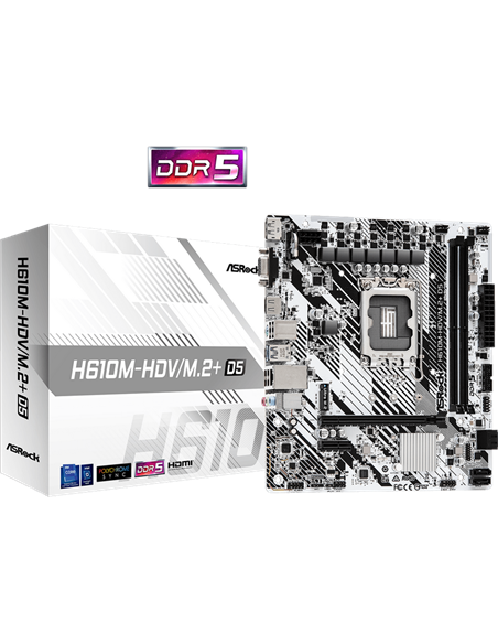 Материнская плата ASRock H610M-HDV/M.2+ D5, LGA1700, Intel H610, Micro-ATX