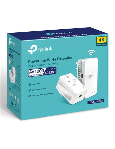 Wi-Fi + Powerline adapter TP-LINK TL-WPA7617 KIT, AV1000, 1000 Mbps, Alb