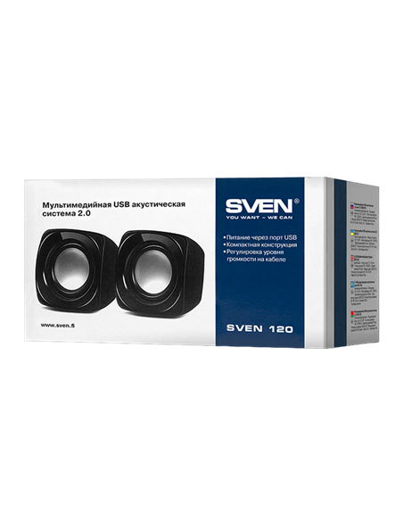 Компьютерные колонки 2.0 SVEN "120", Чёрный Компьютерные колонки 2.0 SVEN "120", Чёрный