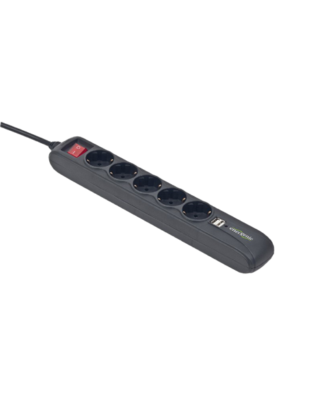 Сетевой фильтр Energenie SPG5-U2-5, 5 Розеток, 1,5м, Чёрный