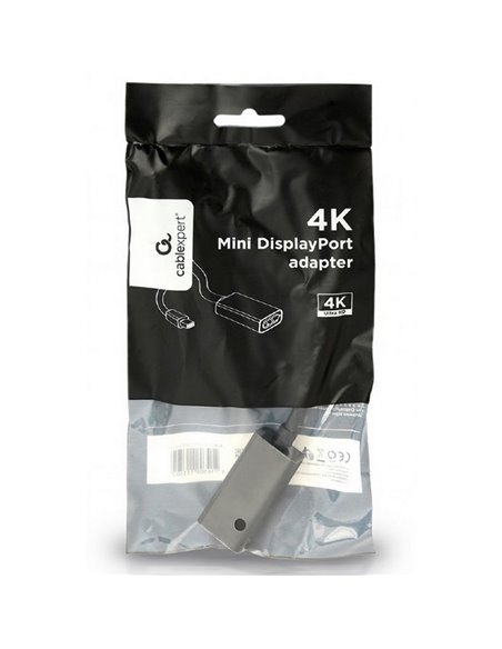 Видеоадаптер Cablexpert A-mDPM-DPF4K-01, MiniDP (M) - DisplayPort (F), 0,15м, Чёрный