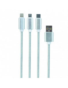 Cablu încărcare și sincronizare Cablexpert CC-USB2-AM31-1M-G, USB Type-A/Micro USB, Type-C, Lighting, 1m, Alb