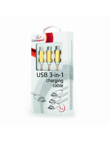 Cablu încărcare și sincronizare Cablexpert CC-USB2-AM31-1M-G, USB Type-A/Micro USB, Type-C, Lighting, 1m, Alb