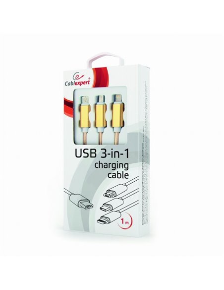 Cablu încărcare și sincronizare Cablexpert CC-USB2-AM31-1M-G, USB Type-A/Micro USB, Type-C, Lighting, 1m, Alb
