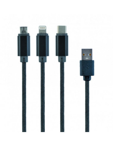Cablu încărcare și sincronizare Cablexpert CC-USB2-AM31-1M-G, USB Type-A/Micro USB, Type-C, Lighting, 1m, Alb