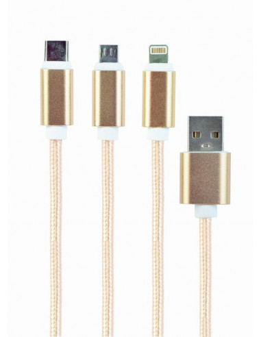 Cablu încărcare și sincronizare Cablexpert CC-USB2-AM31-1M-G, USB Type-A/Micro USB, Type-C, Lighting, 1m, Alb
