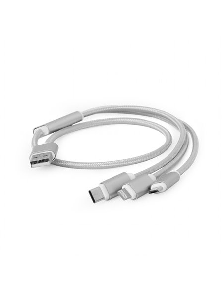 Cablu încărcare și sincronizare Cablexpert CC-USB2-AM31-1M-G, USB Type-A/Micro USB, Type-C, Lighting, 1m, Alb