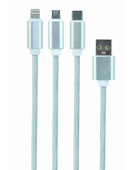 Cablu încărcare și sincronizare Cablexpert CC-USB2-AM31-1M-G, USB Type-A/Micro USB, Type-C, Lighting, 1m, Alb
