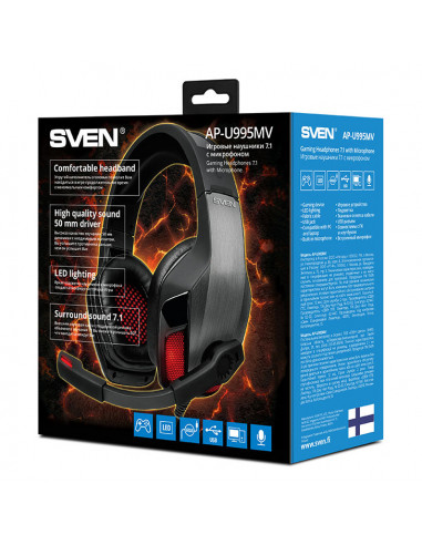 Căști gaming SVEN AP-U995MV, Cu fir, Negru/Roșu