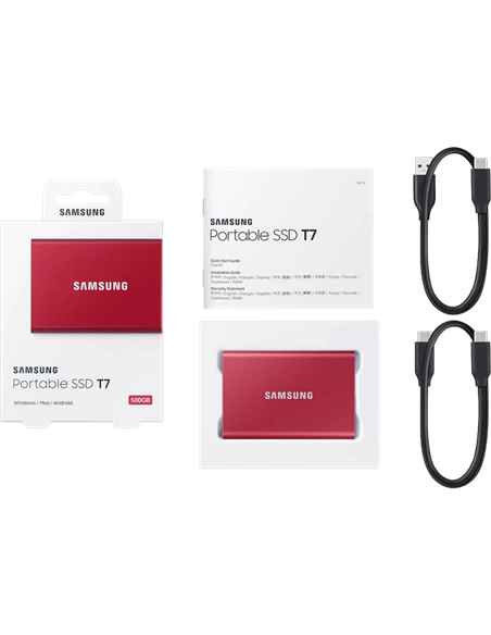 Внешний портативный SSD накопитель Samsung T7, 500 ГБ, Красный (MU-PC500R/WW)