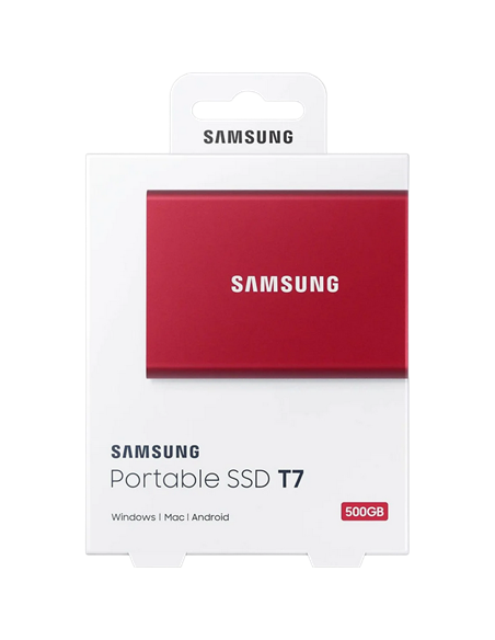 Внешний портативный SSD накопитель Samsung T7, 500 ГБ, Красный (MU-PC500R/WW)