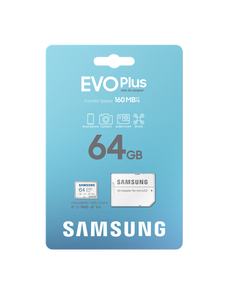 Карта памяти Samsung EVO Plus MicroSD, 64Гб (MB-MC64SA/APC)