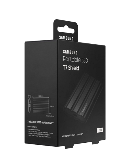 Внешний портативный SSD накопитель Samsung Portable SSD T7 Shield, 1 ТБ, Чёрный (MU-PE1T0S/WW)