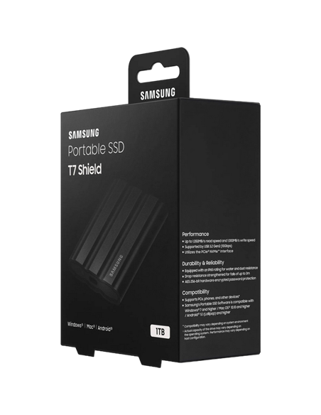 Внешний портативный SSD накопитель Samsung Portable SSD T7 Shield, 1 ТБ, Чёрный (MU-PE1T0S/WW)