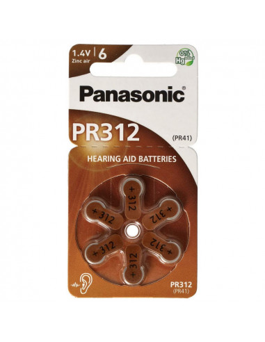 Дисковые батарейки Panasonic PR-312, PR312 (PR41), 170мА·ч, 6шт.