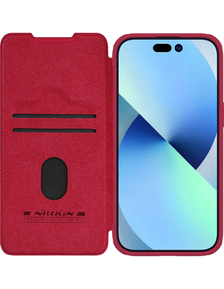 Husă tip carte Nillkin iPhone 15 - Qin Pro, Roșu