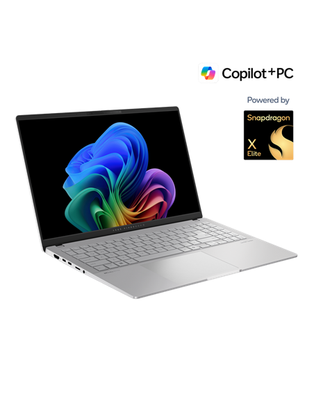 Ноутбук 15,6" ASUS Vivobook S 15 OLED S5507QA, Cool Silver, Qualcomm Snapdragon X Elite X1E-78-100, 32Гб/1024Гб, Windows 11 Home
