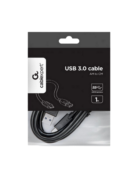 Кабель для зарядки и синхронизации Cablexpert CCP-USB3-AMCM-1M, USB Type-A/USB Type-C, 1м, Чёрный