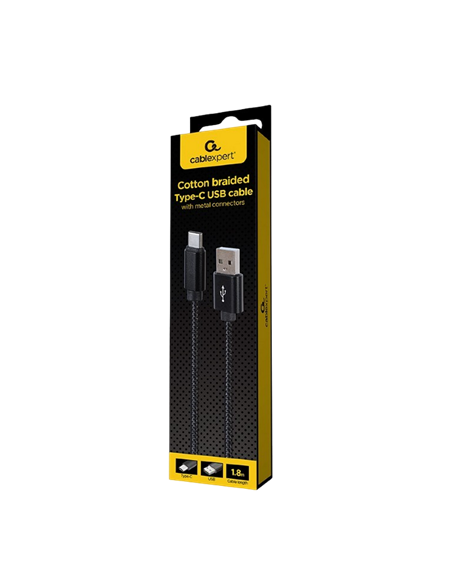 Cablu încărcare și sincronizare Cablexpert Type-C/USB2.0, 1.8 m, Negru