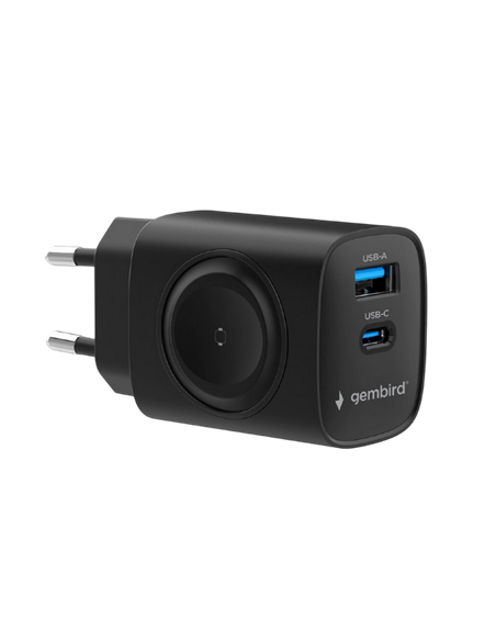 Зарядное устройство Gembird 2 in 1 + Беспроводная зарядка для Apple Watch, 20Вт, Чёрный