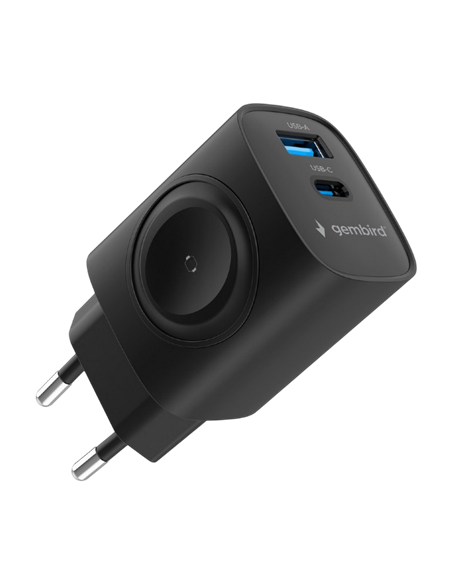 Încărcător Gembird 2 in 1 + Încărcare fără fir pentru Apple Watch, 20W, Negru Încărcător Gembird 2 in 1 + Încărcare fără fir pentru Apple Watch, 20W, Negru