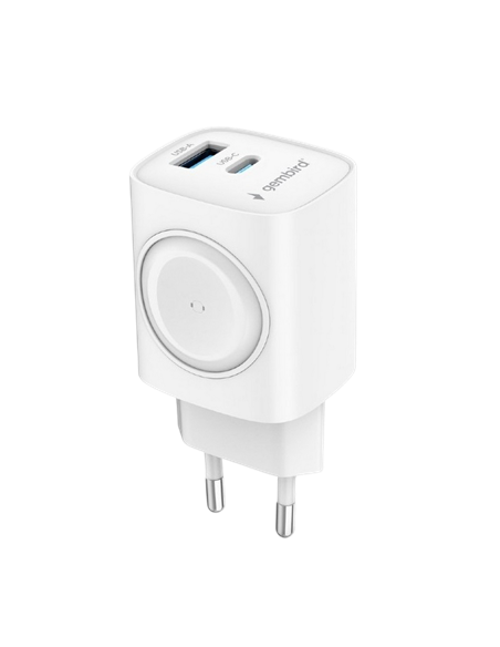 Încărcător Gembird 2 port + Încărcare fără fir pentru Apple Watch, 20W, Alb