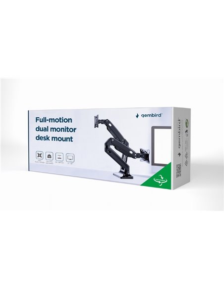Brat de montare pentru 2 monitoare, cu miscare completa, 17”-35” Gembird MA-DA2-03