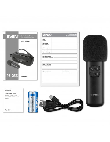 Boxa portabila cu microfon SVEN PS-255 / 12W RMS / FM tuner / USB / Black